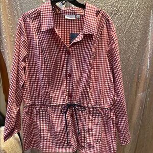 Denim&Co Red and White Plaid Shirt NWT